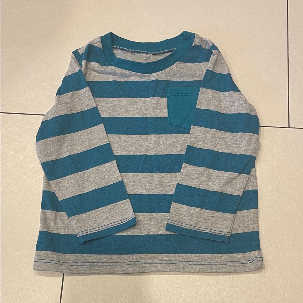 First Impressions Teal and Gray Striped Long Sleeve Tee